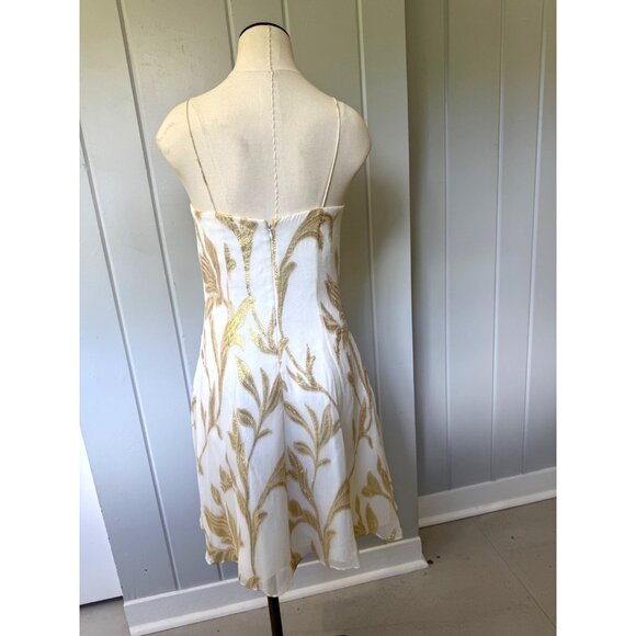 Aidan Mattox White & Gold Embroidered Silk Dress Size 4 - Picture 11 of 16